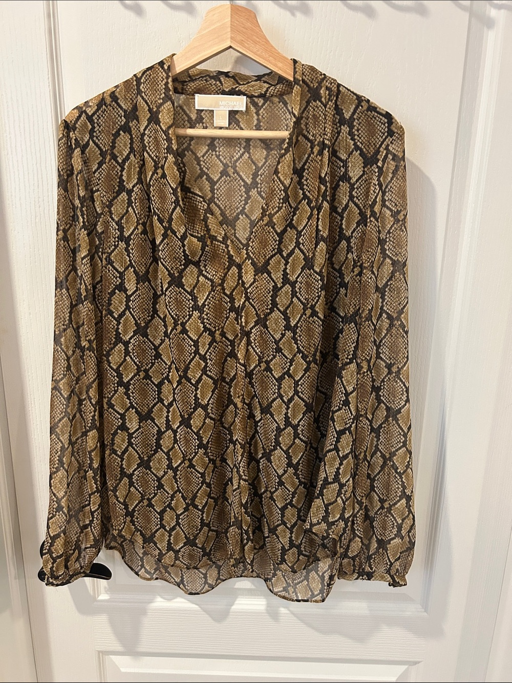 MICHAEL Michael Kors Brown Snake-Print Long Sleeve Blouse